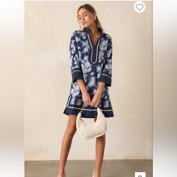 Orchid’s Whisper 100% Cotton Navy Floral Mini Dress - Picture 2 of 8